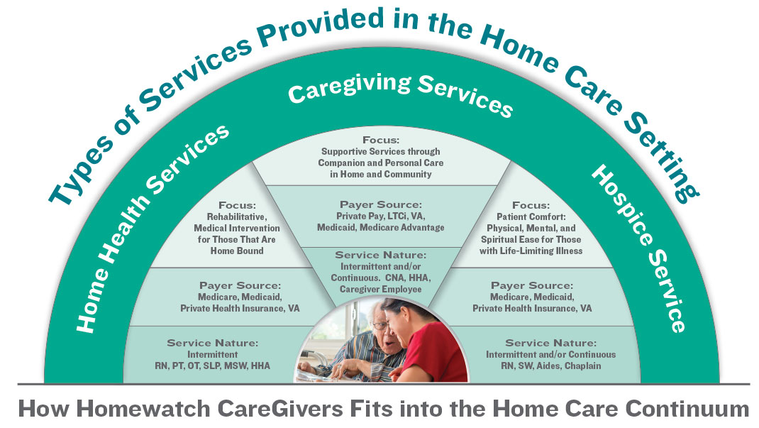 概述家庭护理环境中提供的服务类型的图形