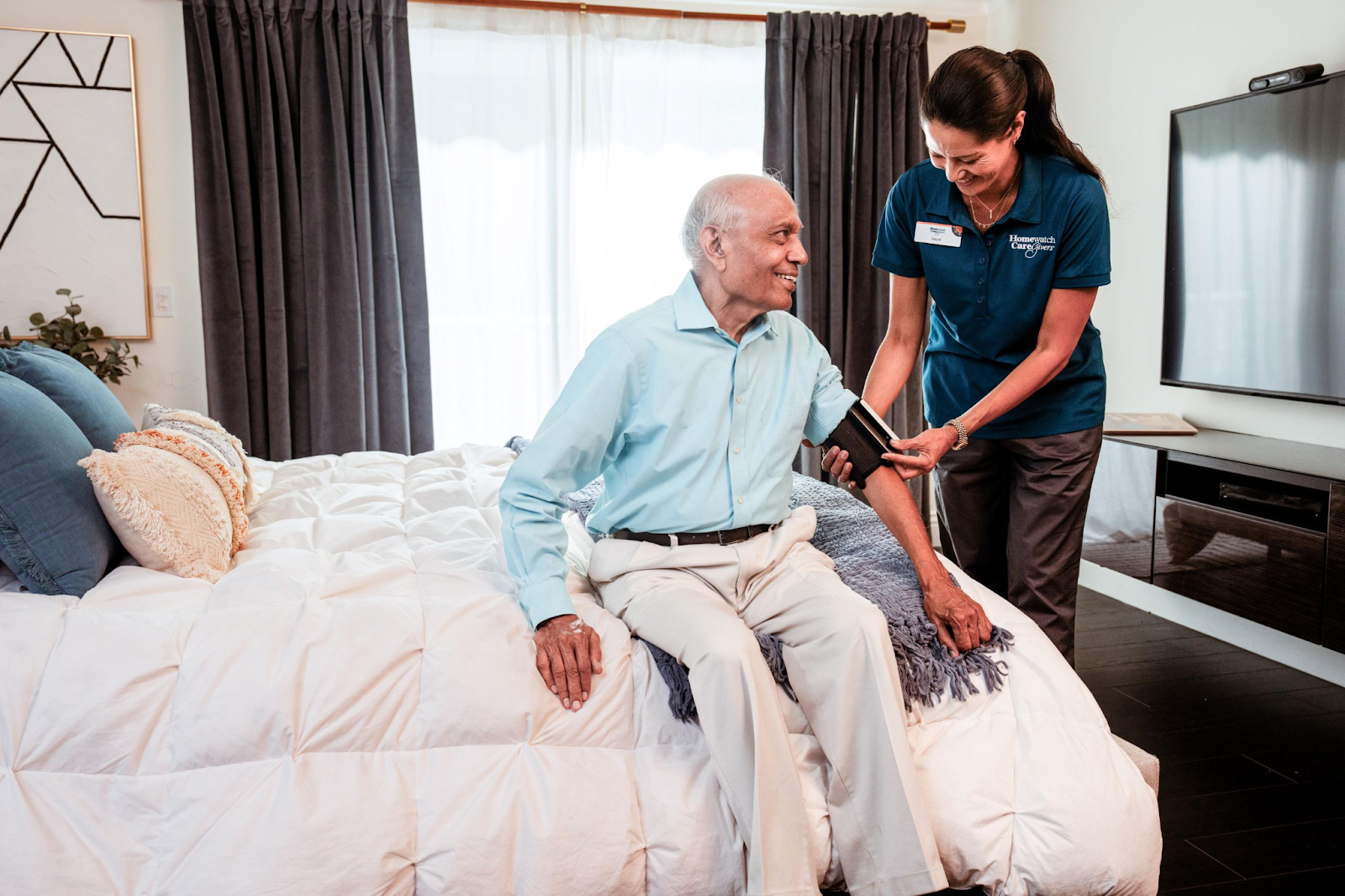 An aide with client