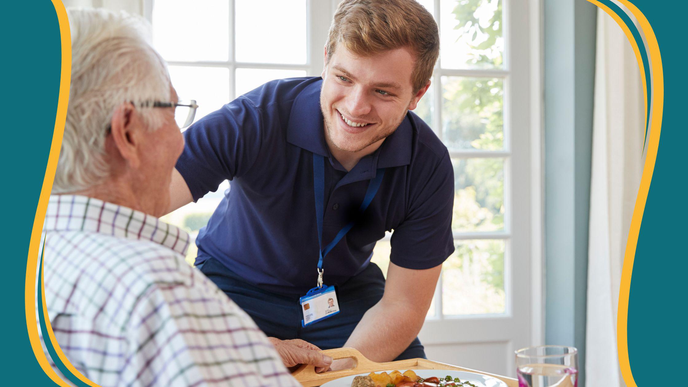 nurse smiling at man in chair