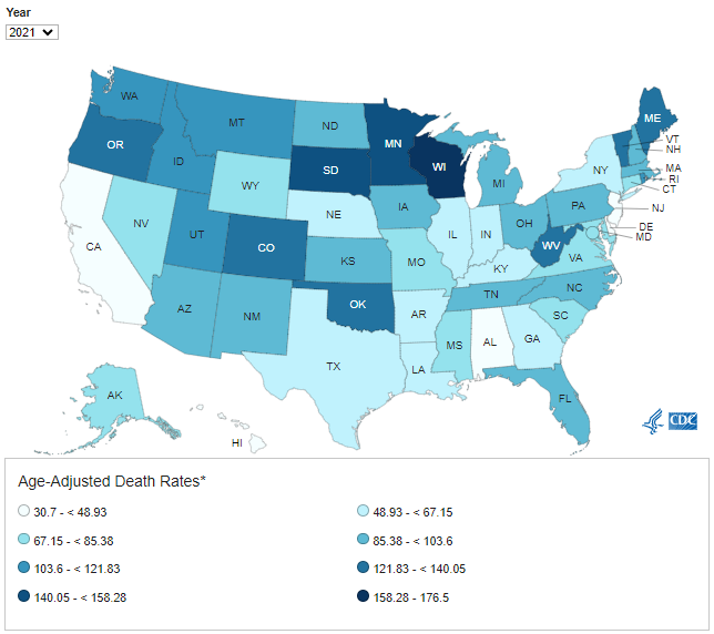 deaths from older adult falls reported by state cdc graphic