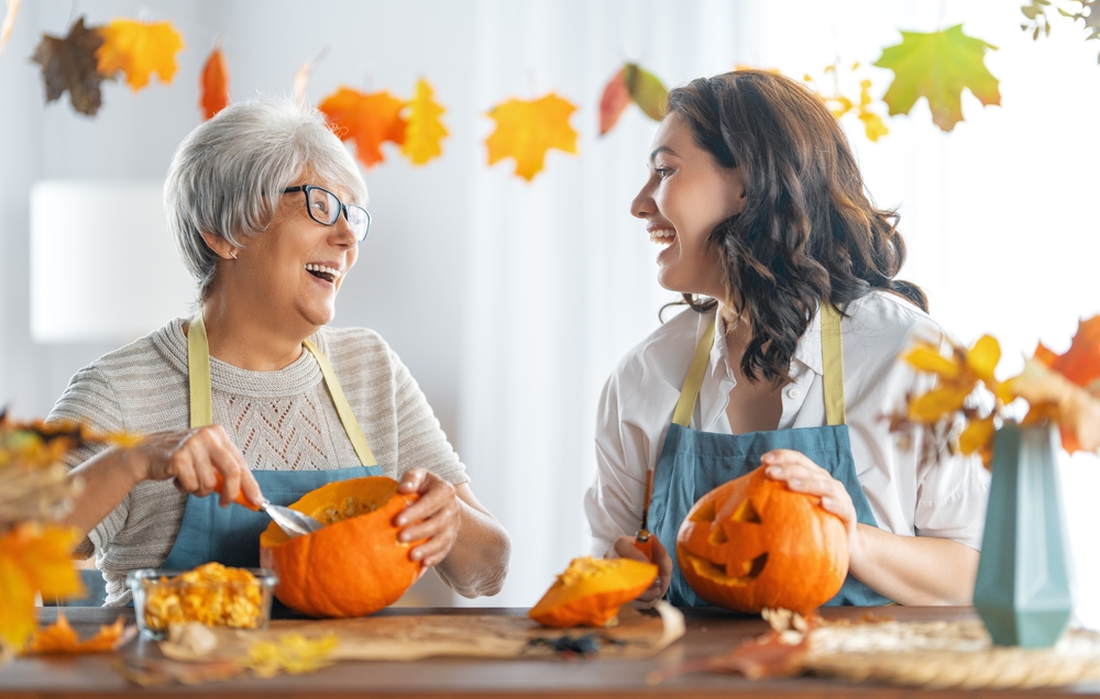 family celebrating halloween